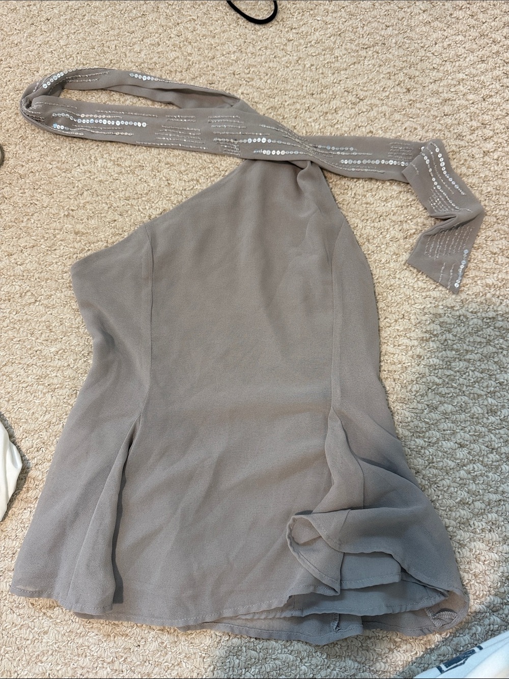 Zara One-Shoulder Taupe Women's Dress with Sequin Tie